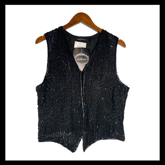 Vintage Black Sequin Vest Spell Bound Cropped Retro 80s 90s NOS NWT Size M - Picture 1 of 14